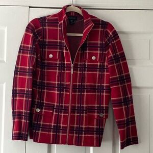 Red plaid zip up sweater